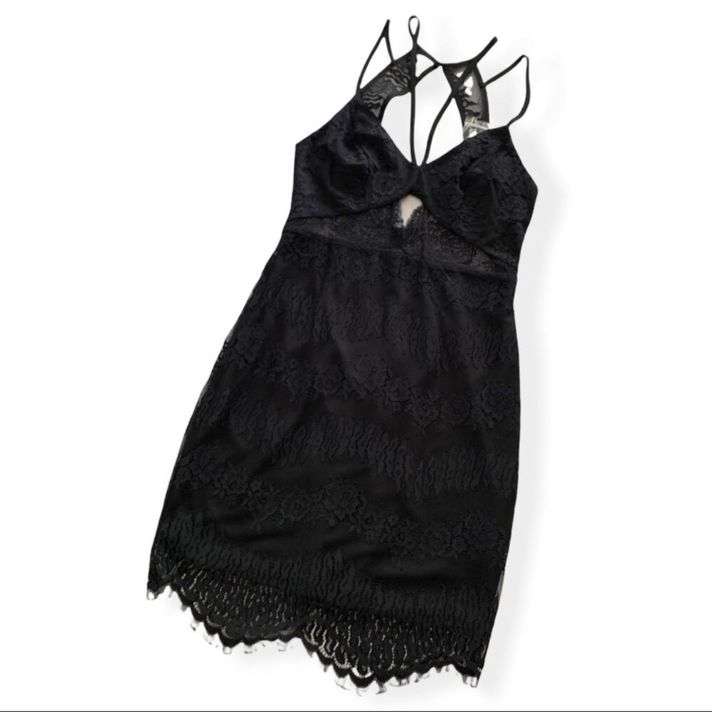 Lush Whimsygoth Evangeline Black Lace Bodycon Mini Dress Women's Medium NWT